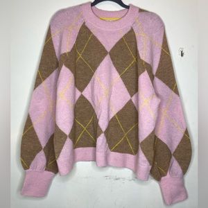 Boden Pink Argyle Sweater Size 16/18 XL Alpaca Blend Y2K Soft Warm Cozy EUC